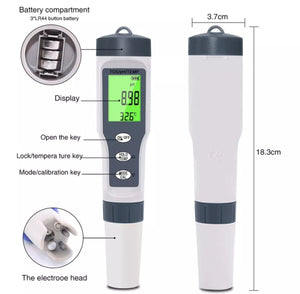 Medidor de pH/Salinidad/Temperatura/TDS/CE, Portatil Detector de Calidad de Agua 