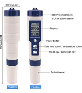 Medidor de pH/Salinidad/Temperatura/TDS/CE, Portatil Detector de Calidad de Agua 